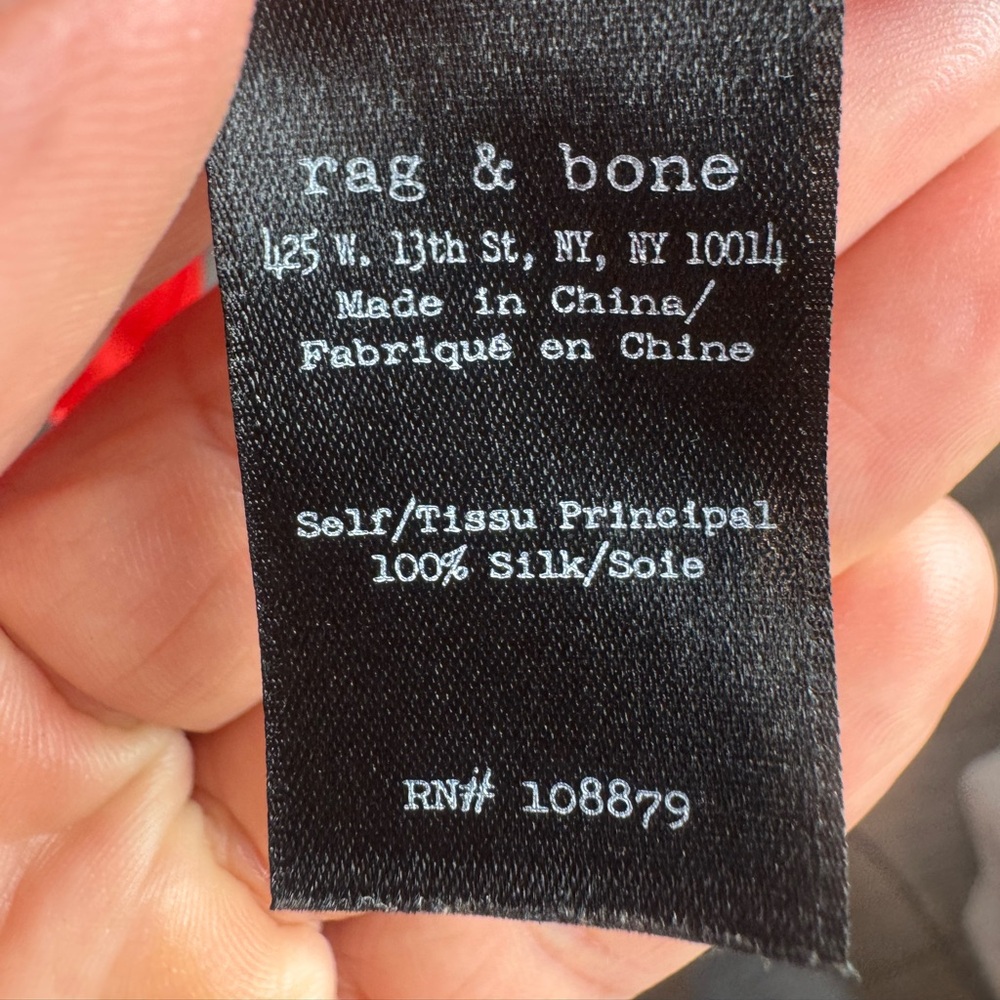 Rag & Bone Red Silk Button Down Blouse with Tie Neck - Picture 5 of 6